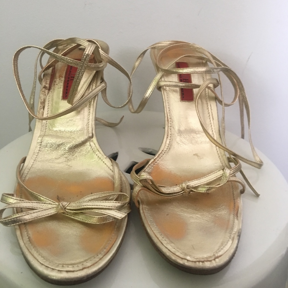 Carolina Herrara Gold metallic Strap Sandal